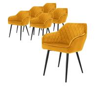 ML-Design Lot 6x Chaises de Salle à Manger - Moutarde - Dossier/Accoudoirs Rembourrée Aspect Velours - Pieds en Métal Noir