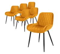 ML-Design Lot 6X Chaises de Salle à Manger Moutarde, Style Moderne/Retro, Dossier et Accoudoirs Rembourrée Aspect Velours, Pieds en Métal Noir, Chaise Ergonomique, Fauteuil pour Salon/Chambre