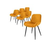 ML-Design Lot 6X Chaises de Salle à Manger Moutarde, Style Moderne/Retro, Dossier et Accoudoirs Rembourrée Aspect Velours, Pieds en Métal Noir, Chaise Ergonomique, Fauteuil pour Salon/Chambre