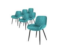 ML-Design Lot 6X Chaises de Salle à Manger Pétrole, Style Moderne/Retro, Dossier et Accoudoirs Rembourrée Aspect Velours, Pieds en Métal Noir, Chaise Ergonomique, Fauteuil pour Salon/Chambre/Cuisine