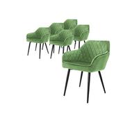 ML-Design Lot 6x Chaises de Salle à Manger - Vert Sauge - Dossier/Accoudoirs Rembourrée Aspect Velours - Pieds en Métal Noir