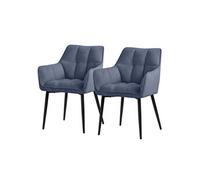 ML-Design Lot de 2 Chaise de Salle à Manger en Tissu Éponge, Bleu, Chaise Cuisine avec Assise Rembourrée Épaisse et Pieds Métalliques Noir, Dossier et Accoudoirs, Fauteuil Ergonomique, Design Élégant