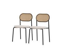 ML-Design Lot de 2 Chaises de Salle à Manger, Beige, Chaise de Cuisine avec Dossier en Rotin, Assise Rembourrée en Polyester Dossier en Maille Incurvée, Structure en Acier Revêtu, Forme Ergonomique
