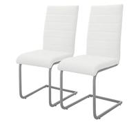ML-Design Lot de 2 Chaises de Salle à Manger, Blanc, en Simili, Design Cantilever, Chaise Pied Luge, Assise Rembourré, Ergonomique, Dossier Haut, Piètement Métallique, Chaise pour Bureau Cuisine Salon