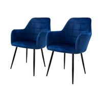 ECD Germany Lot de 2 Chaises de Salle à Manger - Bleu Foncé - Style Rétro - Assise Bleu foncé