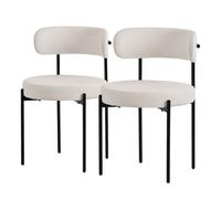 ML-Design Lot de 2 Chaises de Salle à Manger, en Tissu Teddy Polyester, Blanc, avec Dossier, Chaise Ronde Rembourrée avec Pieds Métalliques Noirs, Fauteuil Lounge Ergonomique de Salon Cuisine Bureau