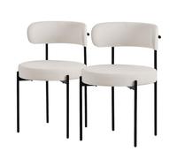 ML-Design Lot de 2 Chaises de Salle à Manger, en Tissu Teddy Polyester, Blanc, avec Dossier, Chaise Ronde Rembourrée avec Pieds Métalliques Noirs, Fauteuil Lounge Ergonomique de Salon Cuisine Bureau