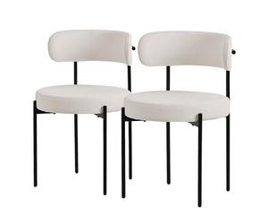 ML-Design Lot de 2 Chaises de Salle à Manger, en Tissu Teddy Polyester, Blanc, avec Dossier, Chaise Ronde Rembourrée avec Pieds Métalliques Noirs, Fauteuil Lounge Ergonomique de Salon Cuisine Bureau