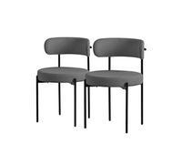 ML-Design Lot de 2 Chaises de Salle à Manger, en Tissu Teddy Polyester, Gris, avec Dossier, Chaise Ronde Rembourrée avec Pieds Métalliques Noirs, Fauteuil Lounge Ergonomique de Salon Cuisine Bureau
