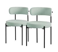 ML-Design Lot de 2 Chaises de Salle à Manger, en Tissu Teddy Polyester, Vert, avec Dossier, Chaise Ronde Rembourrée avec Pieds Métalliques Noirs, Fauteuil Lounge Ergonomique de Salon Cuisine Bureau