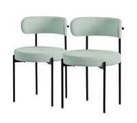 ML-Design Lot de 2 Chaises de Salle à Manger, en Tissu Teddy Polyester, Vert, avec Dossier, Chaise Ronde Rembourrée avec Pieds Métalliques Noirs, Fauteuil Lounge Ergonomique de Salon Cuisine Bureau