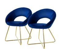 ML-Design Lot de 2 Chaises de Salle à Manger en Velours, Bleu, avec Dossier Rond, Assise Rembourrée, Pieds en Métal Doré, Fauteuil pour Table à Manger, Chaise de Maquillage, Salon, Cuisine, Chambre