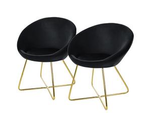 ML-Design Lot de 2 Chaises de Salle à Manger en Velours, Noir, avec Dossier Rond, Assise Rembourrée, Pieds en Métal Doré, Chaise de Maquillage, Fauteuil Ergonomique pour Table à Manger, Cuisine, Salon