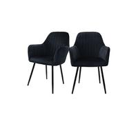 ML-Design Lot de 2 Chaises de Salle à Manger, Noir, Aspect en Velours, Assise Rembourrée