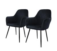 ML-Design Lot de 2 Chaises de Salle à Manger, Noir, Aspect en Velours, Assise Rembourrée avec Pieds en Métal, Dossier et Accoudoirs Ergonomiques, Fauteuil Moderne pour Salon, Bureau Chambre, Cuisine