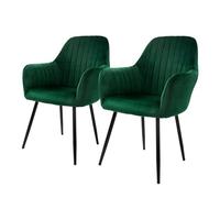 ML-Design Lot de 2 Chaises de Salle à Manger, Vert, Assise Rembourrée, Aspect Velours, avec Pieds en Métal, Dossier et Accoudoirs Ergonomiques, Fauteuil Moderne pour Salon, Bureau Chambre et Cuisine