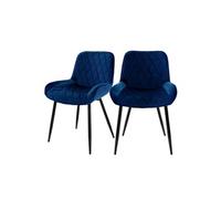 ML-Design Chaises salle à manger Lot de 2 – Dossier & accoudoirs, velours, pieds métal – Bleu foncé