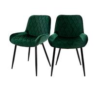 ML-Design Lot de 2 Chaises Salle à Manger avec Dossier et Accoudoirs, Vert Foncé, Siège en Velours Doux, Pieds Métal, Fauteuils Cuisine ou Salon, Coussin Rembourré Confortable, Style Moderne