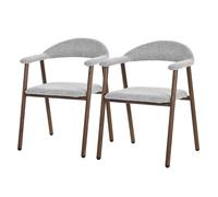 ML-Design Lot de 2 Chaises Salle à Manger, Gris avec Accoudoirs et Dossier, Rembourrées Texture Tissée, Structure en Acier Aspect Bois, Fauteuils Ergonomiques pour Salon et Cuisine, Style Scandinave