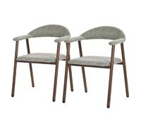 ML-Design Lot de 2 Chaises Salle à Manger, Vert avec Accoudoirs et Dossier, Rembourrées Texture Tissée, Structure en Acier Aspect Bois, Fauteuils Ergonomiques pour Salon et Cuisine, Style Scandinave
