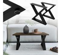 ML-Design Lot de 2 Pieds de Table L43xH40 cm, Forme de X, Noir, en Acier Peint par Poudrage, Design Industriel, Piètement de Meuble DIY, Patins de Table à Manger Banc Bureau