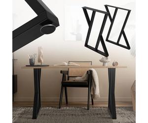 ML-Design Lot de 2 Pieds de Table L50xH71 cm, Forme en X, Noir, en Acier Peint par Poudrage, Design Industriel, Piètement de Meuble DIY, Patins de Table à Manger Banc Bureau, avec Matériel de Montage