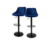 ML-Design Lot de 2 Tabourets de Bar Bleu en Velours Rembourré avec Dossier et Repose-Pieds