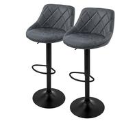 ML-Design Lot de 2 tabourets de bar en simili anthracite rembourrées avec dossier et repose-pieds hauteur réglable 62-82 cm pivotante à 360° chaise