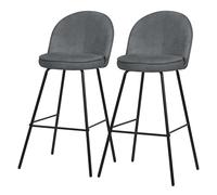 ML-Design Lot de 2 Tabourets de Bar en Tissu Anthracite, Hauteur 75 cm, Chaises de Comptoir Rembourrées avec Dossier et Repose-Pieds, Structure Métallique, Sièges Hauts Confortables Cuisine Bistrot