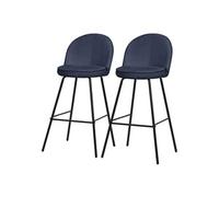 ML-Design Lot de 2 Tabourets de Bar en Tissu Bleu Foncé, Hauteur 75 cm, Chaises de Comptoir Rembourrées avec Dossier et Repose-Pieds, Structure Métallique, Sièges Hauts Confortables Cuisine Bistrot