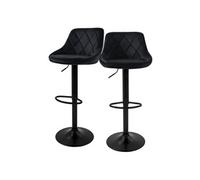 ML-Design Lot de 2 Tabourets de Bar en Velours, Noir, Chaise Rembourrée avec Dossier et Repose-Pieds, Réglable en Hauteur 62-82 cm, Pivotante à 360°, Tabouret de Comptoir, Pub, Cuisine, Bar de Maison