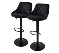 ML-Design Lot de 2 Tabourets de Bar en Velours, Noir, Chaise Rembourrée avec Dossier et Repose-Pieds, Réglable en Hauteur 62-82 cm, Pivotante à 360°, Tabouret de Comptoir, Pub, Cuisine, Bar de Maison