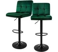 ML-Design Lot de 2 Tabourets de Bar en Velours, Vert, Chaise Rembourrée avec Dossier et Grün, Schwarz