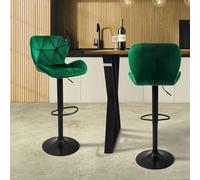 ML-Design Lot de 2 Tabourets de Bar en Velours, Vert, Chaise Rembourrée avec Dossier et Repose-Pieds, Réglable en Hauteur 59-79 cm, Pivotante à 360°, Tabouret de Comptoir, Cuisine, Pub, Bar de Maison