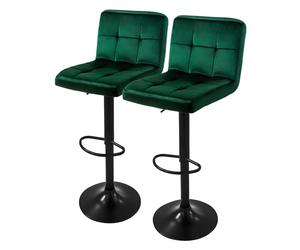 ML-Design Lot de 2 Tabourets de Bar en Velours, Vert, Chaise Rembourrée avec Dossier et Repose-Pieds, Réglable en Hauteur 63-83cm, Pivotante à 360°, Tabouret de Comptoir, Cuisine, Pub, Bar de Maison