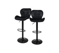ML-Design Lot de 2 Tabourets de Bar en Velours, Noir, Chaise Rembourrée avec Dossier et Repose-Pieds, Réglable en Hauteur 59-79 cm, Pivotante à 360°, Tabouret de Comptoir, Cuisine, Pub, Bar de Maison