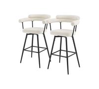 ML-Design Lot de 2 Tabourets de Bar Pivotants, Beige en Tissu Teddy, Hauteur 76 cm, Assise Rembourrée avec Accoudoirs et Dossier, Rotation à 360°, Repose-Pieds, Mobilier Moderne Cuisine Bistrot