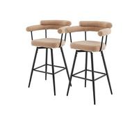 ML-Design Lot de 2 Tabourets de Bar Pivotants, Marron en Tissu Teddy, Hauteur 76 cm,