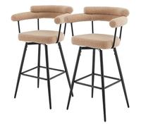 ML-Design Lot de 2 Tabourets de Bar Pivotants, Marron en Tissu Teddy, Hauteur 76 cm, Assise Rembourrée avec Accoudoirs et Dossier, Rotation à 360°, Repose-Pieds, Mobilier Moderne Cuisine Bistrot