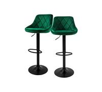 ML-Design Lot de 2 Tabourets de Bar en Velours, Vert, Chaise Rembourrée avec Dossier et Repose-Pieds, Réglable en Hauteur 62-82 cm, Pivotante à 360°, Tabouret de Comptoir, Pub, Cuisine, Bar de Maison