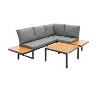 ML-Design Lot de 3 Meubles pour Jardin, en Gris Structure Aspect Bois, Composé d’un Canapé d’Angle Modulable, Table Basse et Coussins, Groupe de Sièges Terrasse Balcon Lounge Résistant aux Intempéries