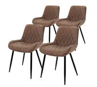 ML-Design Lot de 4 Chaises de Salle à Manger, avec Dossier et Accoudoirs, Marron, Assise en Matériau Synthétique, Pieds en Métal, Chaise Rembourrée de Cuisine Salon Bureau, Matériel de Montage Inclus