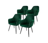 ML-Design Lot de 4 chaises de salle à manger, velours, dossier et accoudoirs, pieds métal, Vert