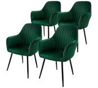 ML-Design Lot de 4 chaises de salle à manger, velours, dossier et accoudoirs, pieds métal, Vert