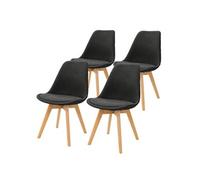 ML-Design Lot de 4 Chaises de Salle à Manger avec Dossier, Noir, Pieds en Bois Hêtre,