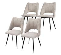 ML-Design Lot de 4 Chaises de Salle à Manger Beige, Assise en Polyester, Chaise Rembourrées avec Dossier et Pieds Métalliques Noirs, Fauteuils Modernes pour Bureau, Salon, Salle à Manger et Cuisine