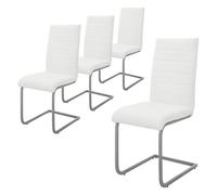 ML-Design Lot de 4 Chaises de Salle à Manger, Blanc, en Simili, Design Cantilever, Chaise Pied Luge, Assise Rembourré, Ergonomique, Dossier Haut, Piètement Métallique, Chaise pour Bureau Cuisine Salon