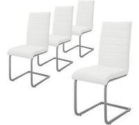 ML-Design Lot de 4 Chaises de Salle à Manger Blanc en Simili Design Cantilever Chaise Pied Luge Assise Rembourrée Ergonomique Dossier Haut Piètement Métallique pour Bureau Table Cuisine Salon