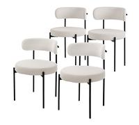 ML-Design Lot de 4 Chaises de Salle à Manger, en Tissu Teddy Polyester, Blanc, avec Dossier, Chaise Ronde Rembourrée avec Pieds Métalliques Noirs, Fauteuil Lounge Ergonomique de Salon Cuisine Bureau