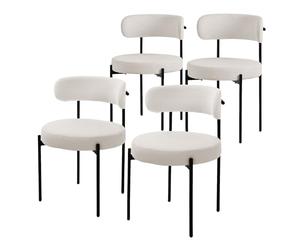 ML-Design Lot de 4 Chaises de Salle à Manger, en Tissu Teddy Polyester, Blanc, avec Dossier, Chaise Ronde Rembourrée avec Pieds Métalliques Noirs, Fauteuil Lounge Ergonomique de Salon Cuisine Bureau